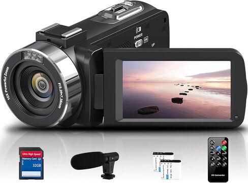 كاميرا فيديو DINGETU 4K كاميرا فيديو فائقة الدقة 48 ميجابكسل 18X تكبير كاميرا تسجيل رقمية لليوتيوب، شاشة لمس 3.0 بوصة مع جهاز تحكم عن بعد، بطاريتان وبطاقة SD سعة 32 جيجابايت in Kuwait