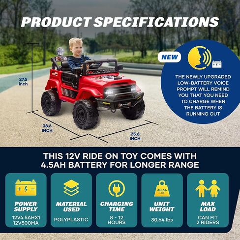 Outdoor Cruise 1 Seater 12V Ride-On Electric Car for Kids - Remote Control Ride-On Jeep Power Wheels, Battery Operated Cars for Kids with Parental Control for Safe Adventures – Red in Saudi Arabia