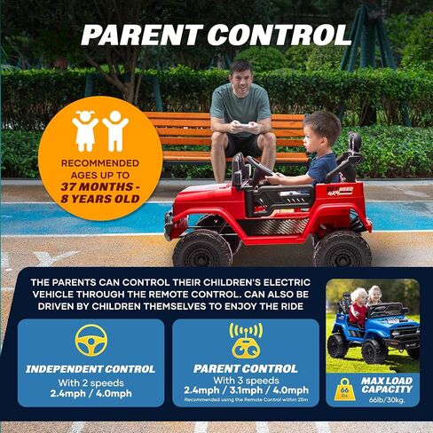 Outdoor Cruise 1 Seater 12V Ride-On Electric Car for Kids - Remote Control Ride-On Jeep Power Wheels, Battery Operated Cars for Kids with Parental Control for Safe Adventures – Red in Saudi Arabia