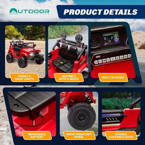 Outdoor Cruise 1 Seater 12V Ride-On Electric Car for Kids - Remote Control Ride-On Jeep Power Wheels, Battery Operated Cars for Kids with Parental Control for Safe Adventures – Red in Saudi Arabia