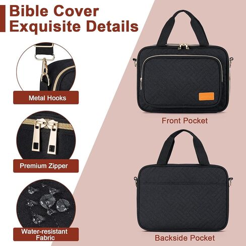 Bible Cover for Women, Large Bible Case with Detachable Pen Slot Shoulder Strap, Bible Carrying Case for Girls Study Bible, Black in Kuwait