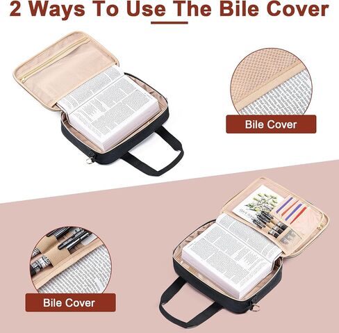 Bible Cover for Women, Large Bible Case with Detachable Pen Slot Shoulder Strap, Bible Carrying Case for Girls Study Bible, Black in Kuwait
