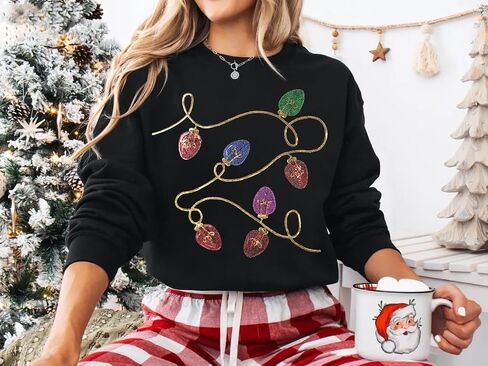 BANGELY عيد الميلاد الترتر البلوز المرأة عيد الميلاد ضوء بلوزات عيد الميلاد قمصان طويلة الأكمام عطلة Crewneck البلوز القمم in Kuwait
