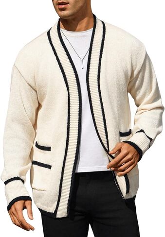 GORGLITTER Men's Open Front Pocket Patched Cardigan Contrast Binding Long Sleeve Knit Outerwear in Saudi Arabia