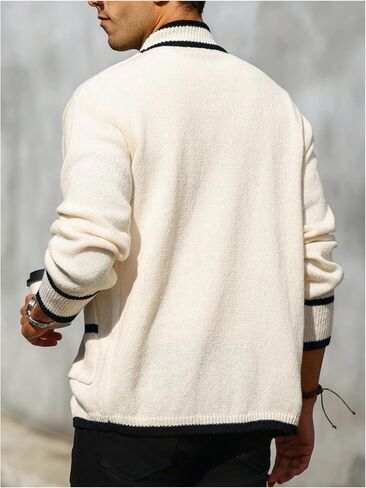 GORGLITTER Men's Open Front Pocket Patched Cardigan Contrast Binding Long Sleeve Knit Outerwear in Saudi Arabia