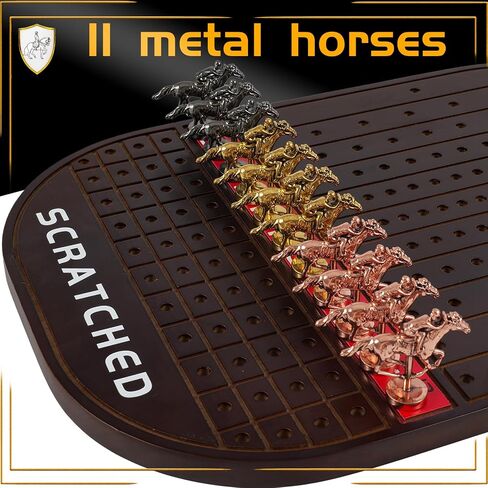 Horse Race Board Game Racing Game Thickened Solid Wood with 11 Luxurious Durable Classic Metal Horses with 4 Dice and 2 Boxes of Cards Horse Racing Game (Red Peach)… in Saudi Arabia