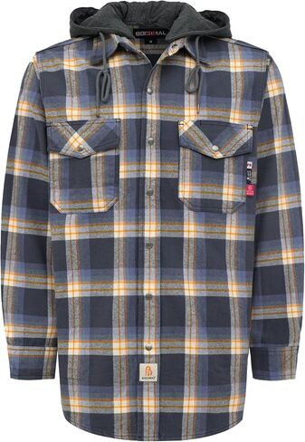 BOCOMAL FR Hooded Shirts Button Down Heavyweight Flannel Plaid Hoodies Fire Retardant Flame Resistant Welding Jacket in Kuwait