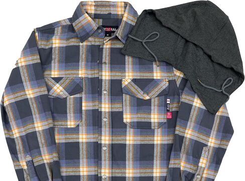 BOCOMAL FR Hooded Shirts Button Down Heavyweight Flannel Plaid Hoodies Fire Retardant Flame Resistant Welding Jacket in Kuwait