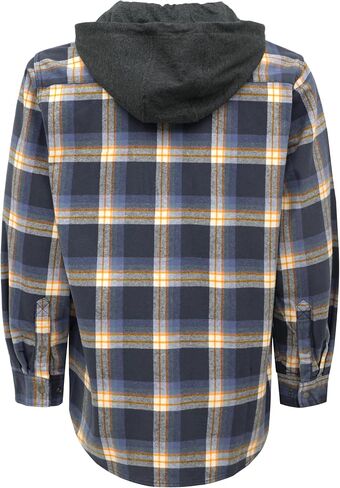 BOCOMAL FR Hooded Shirts Button Down Heavyweight Flannel Plaid Hoodies Fire Retardant Flame Resistant Welding Jacket in Kuwait