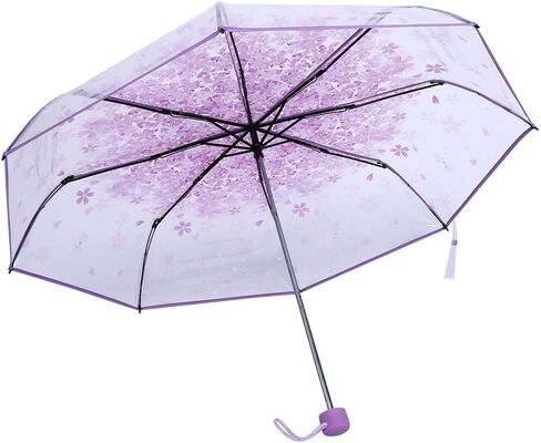 Plastic Transparent Folding Light Purple Cherry Flower Blossom Umbrella, Travel Clear Floral Rain Umbrella Outdoor Fashionable Windproof for Adult Kids Girls Princess Women in Saudi Arabia