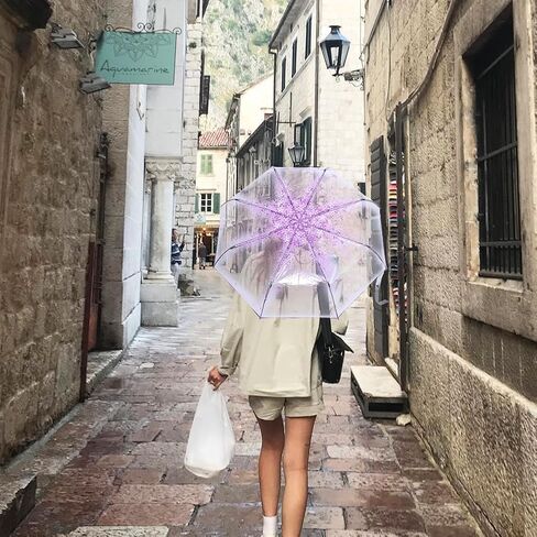 Plastic Transparent Folding Light Purple Cherry Flower Blossom Umbrella, Travel Clear Floral Rain Umbrella Outdoor Fashionable Windproof for Adult Kids Girls Princess Women in Saudi Arabia