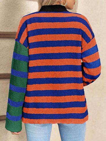 Saodimallsu Womens Striped Cardigan Sweaters V Neck Open Front Button Up Color Block Fuzzy Loose Knit Coats in Saudi Arabia