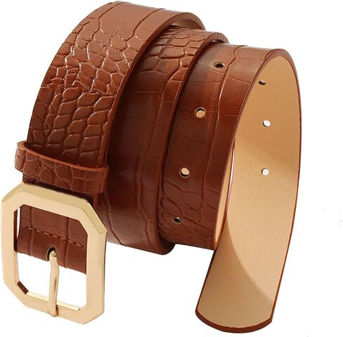Long Keeper Women Leather Belt - Ladies Waist Belt for Pants Jeans Dresses With Square Buckle Soft Vegan Leather Casual Belt in Saudi Arabia