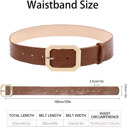 Long Keeper Women Leather Belt - Ladies Waist Belt for Pants Jeans Dresses With Square Buckle Soft Vegan Leather Casual Belt in Saudi Arabia