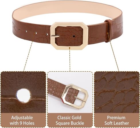 Long Keeper Women Leather Belt - Ladies Waist Belt for Pants Jeans Dresses With Square Buckle Soft Vegan Leather Casual Belt in Saudi Arabia