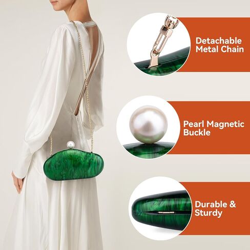 YYW Acrylic Evening Clutch Purses for Women Shell Marble Handbag Shoulder Bag with Pearl for Wedding Party Prom in Kuwait