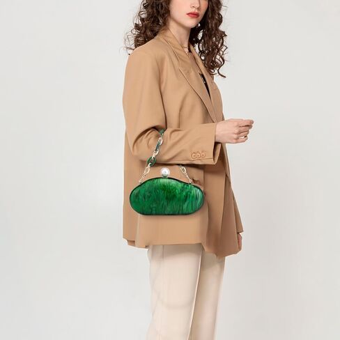 YYW Acrylic Evening Clutch Purses for Women Shell Marble Handbag Shoulder Bag with Pearl for Wedding Party Prom in Kuwait