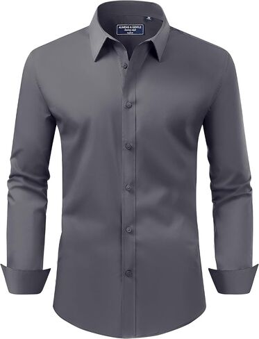 Alimens & Gentle Men's Dress Shirt Regular Fit Stretch Stain Shield Long Sleeve Solid Business Wedding Button Down Shirts in Kuwait