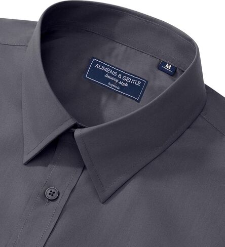 Alimens & Gentle Men's Dress Shirt Regular Fit Stretch Stain Shield Long Sleeve Solid Business Wedding Button Down Shirts in Kuwait