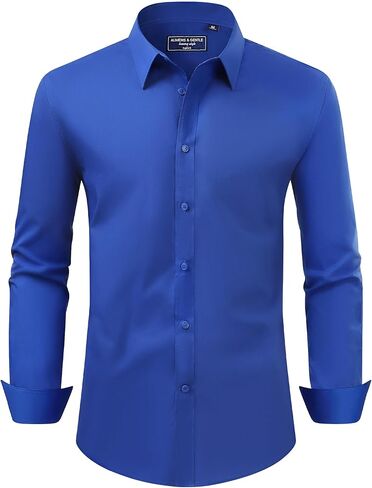 Alimens & Gentle Men's Dress Shirt Regular Fit Stretch Stain Shield Long Sleeve Solid Business Wedding Button Down Shirts in Kuwait