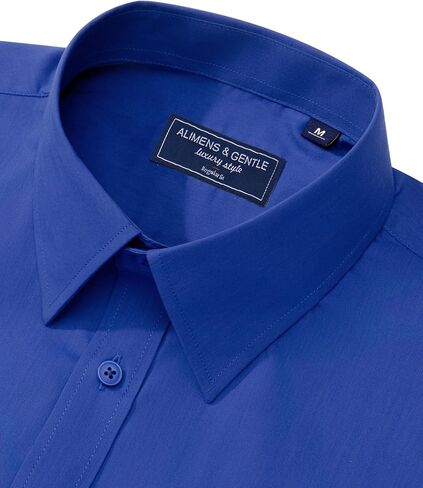 Alimens & Gentle Men's Dress Shirt Regular Fit Stretch Stain Shield Long Sleeve Solid Business Wedding Button Down Shirts in Kuwait