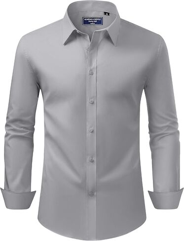 Alimens & Gentle Men's Dress Shirt Regular Fit Stretch Stain Shield Long Sleeve Solid Business Wedding Button Down Shirts in Kuwait
