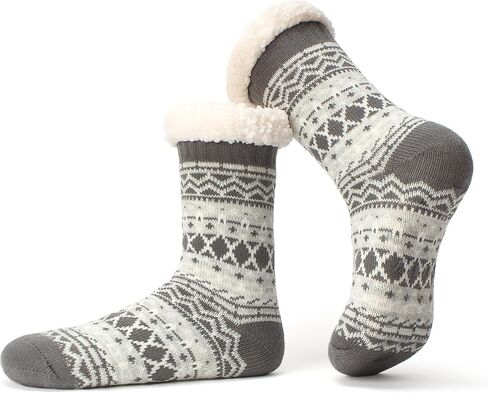 جوارب Cozylook النسائية ذات النعال الزغب مع مقابض مضادة للانزلاق، مبطنة بصوف الشيربا المريح، هدايا عيد الميلاد اللطيفة in Kuwait