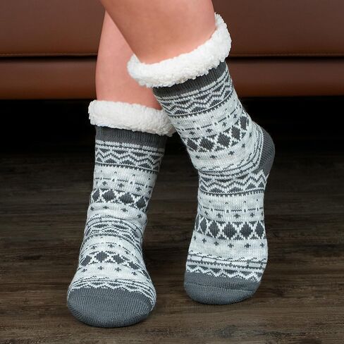 جوارب Cozylook النسائية ذات النعال الزغب مع مقابض مضادة للانزلاق، مبطنة بصوف الشيربا المريح، هدايا عيد الميلاد اللطيفة in Kuwait
