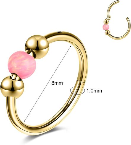 1PC 18G Opalite Nose Ring Hoop for Women - 316L Surgical Steel Hypoallergenic Septum Ring, Nose Piercing Jewelry, Helix, Rook, Conch, Tragus, Daith, and Cartilage Earring in Silver/Gold, 8mm/10mm in Kuwait