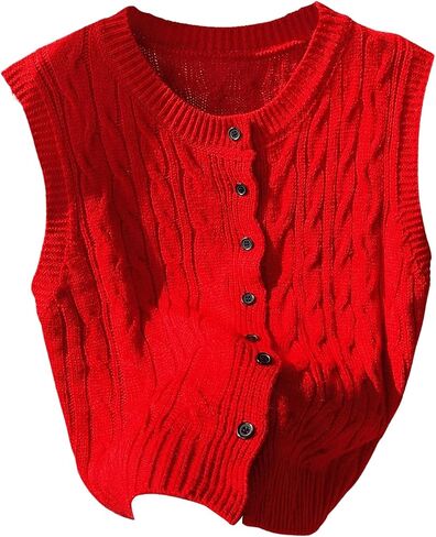 GORGLITTER Women's Button Down Knit Sweater Vest Sleeveless Crewneck Crop Cardigan in Kuwait