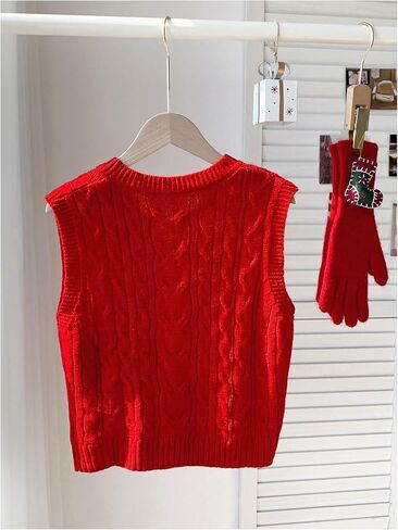 GORGLITTER Women's Button Down Knit Sweater Vest Sleeveless Crewneck Crop Cardigan in Kuwait