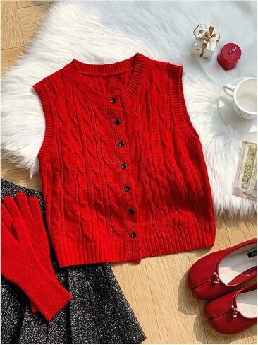 GORGLITTER Women's Button Down Knit Sweater Vest Sleeveless Crewneck Crop Cardigan in Kuwait