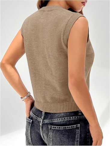 GORGLITTER Women's Button Down Knit Sweater Vest Sleeveless Crewneck Crop Cardigan in Kuwait