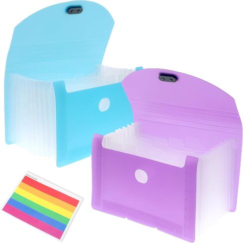 2Pcs Expandable File Folder Organizer 13 Pockets Receipt Holder Organizer, Portable File Folder Organizer 7 x 4Inch Expandable File Folder for Home College School Office Supplies(Blue + Purple) in Saudi Arabia
