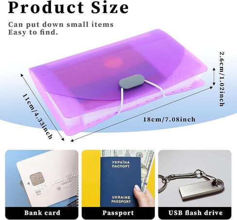 2Pcs Expandable File Folder Organizer 13 Pockets Receipt Holder Organizer, Portable File Folder Organizer 7 x 4Inch Expandable File Folder for Home College School Office Supplies(Blue + Purple) in Saudi Arabia