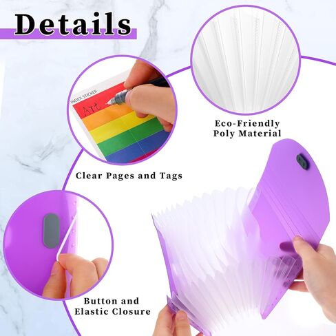 2Pcs Expandable File Folder Organizer 13 Pockets Receipt Holder Organizer, Portable File Folder Organizer 7 x 4Inch Expandable File Folder for Home College School Office Supplies(Blue + Purple) in Saudi Arabia