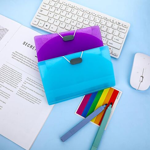 2Pcs Expandable File Folder Organizer 13 Pockets Receipt Holder Organizer, Portable File Folder Organizer 7 x 4Inch Expandable File Folder for Home College School Office Supplies(Blue + Purple) in Saudi Arabia