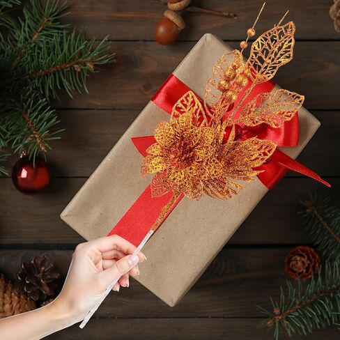 24 Pack Christmas Tree Ornaments - Artificial Flowers Glitter Berry Stems Christmas Floral Picks Branches for Xmas Tree Decorations Vase Filler Holiday Wedding Party Home Decor (Orange) in Saudi Arabia