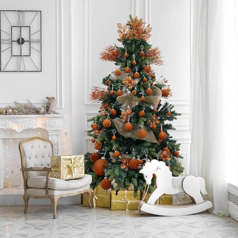 24 Pack Christmas Tree Ornaments - Artificial Flowers Glitter Berry Stems Christmas Floral Picks Branches for Xmas Tree Decorations Vase Filler Holiday Wedding Party Home Decor (Orange) in Saudi Arabia