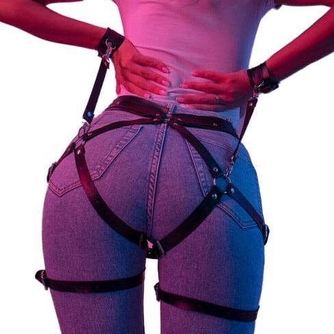 Waist Belt Leg Garters with hancuffs Leather Body Belt Suspenders Lingerie Gothic Belts Sets with Handcuffs in Saudi Arabia