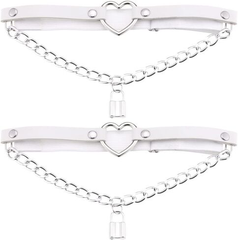 FM FM42 Multicolor Simulated Leather PU Love Heart Ring Lock Chain Adjustable Leg Ring Elastic Garter, Pack of 2 PCs in Saudi Arabia