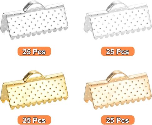 uxcell 100Pcs 10mm Ribbon Crimp Clamp Ends, Bookmark Pinch Crimp Ends, Fasteners Clasp Crimp Ends for Bracelet Necklace Jewelry Making, 4 Colors in Kuwait