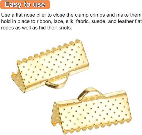 uxcell 100Pcs 10mm Ribbon Crimp Clamp Ends, Bookmark Pinch Crimp Ends, Fasteners Clasp Crimp Ends for Bracelet Necklace Jewelry Making, 4 Colors in Kuwait