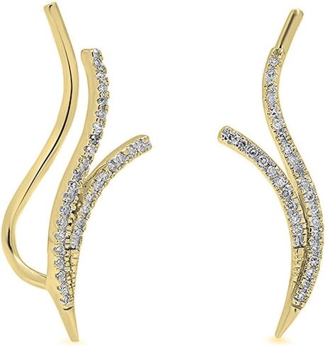 Dazzlingrock Collection 0.20 Carat (ctw) Round White Diamond Crawler Climber Earrings for Women in 14K Gold in Saudi Arabia