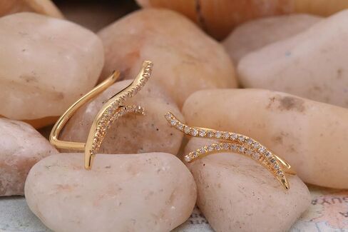 Dazzlingrock Collection 0.20 Carat (ctw) Round White Diamond Crawler Climber Earrings for Women in 14K Gold in Saudi Arabia