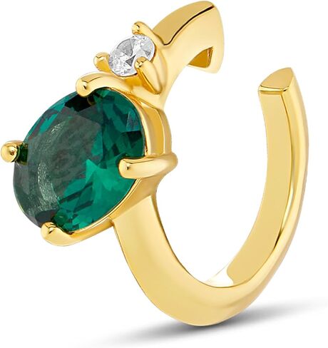 MILLA Ear Cuffs Non Piercing, Birthstone Jewelry, 14K Gold Plated over 925 Sterling Silver Half Hoop Dainty Earrings for Women Trendy with CZ Stones, Lightweight and Hypoallergenic in Kuwait