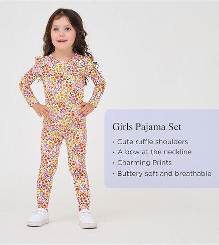 Bamboo Viscose Toddler Girl Pajamas Ruffled Long Sleeve Kid Girls Lounge Set in Kuwait