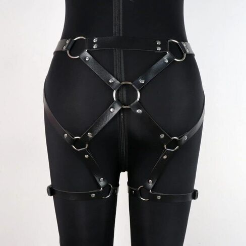 Waist Belt Leg Garters with hancuffs Leather Body Belt Suspenders Lingerie Gothic Belts Sets with Handcuffs in Saudi Arabia