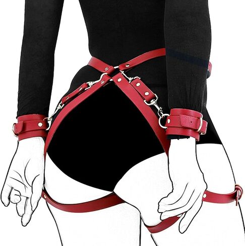 Waist Belt Leg Garters with hancuffs Leather Body Belt Suspenders Lingerie Gothic Belts Sets with Handcuffs in Saudi Arabia
