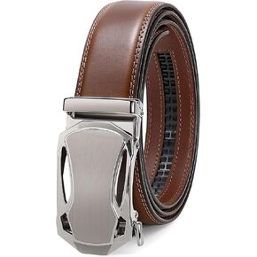 JASGOOD Mens Belt Ratchet Leather Belt for Men Dress Casual with Adjustable Buckle, Automatic Slide Belt Comfort Trim to Fit